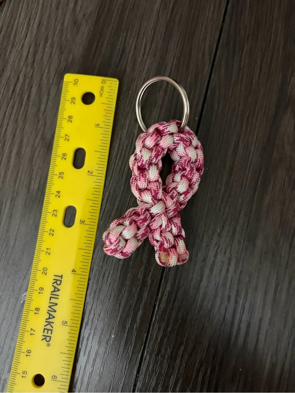 Pink & White Braided Paracord Ribbon Keychain